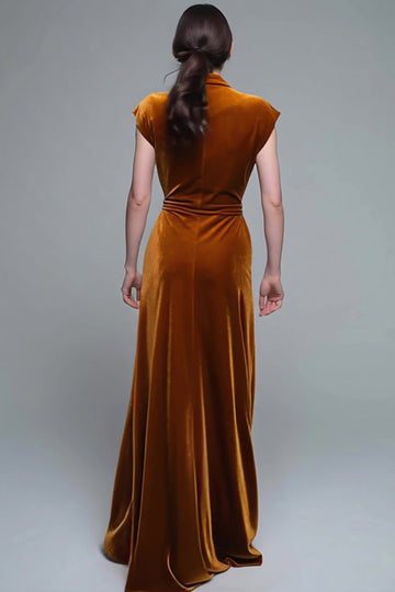 Caramel V-Neck Sheath Velvet Formal Dress